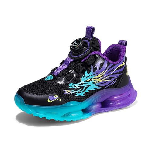 Geymxzik Kinderschuhe Jungen Mädchen Sportschuhe Laufschuhe Turnschuhe mit Drehknopf Atmungsaktiv Mode Leicht Turnschuhe Sneakers 13010 Lila Drache EU 32 von Geymxzik