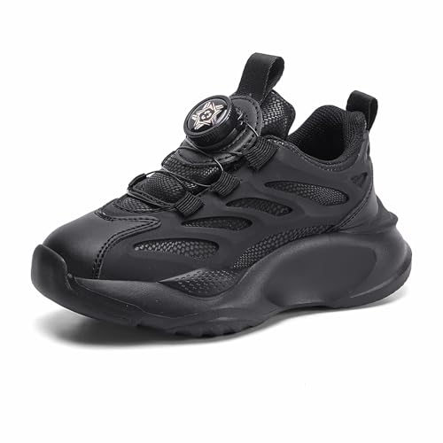 Geymxzik Kinderschuhe Jungen Mädchen Sportschuhe Laufschuhe Turnschuhe mit Drehknopf Atmungsaktiv Mode Leicht Turnschuhe Sneakers 1529P Schwarz EU 35 von Geymxzik
