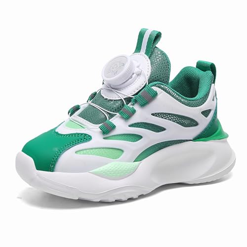 Geymxzik Kinderschuhe Jungen Mädchen Sportschuhe Laufschuhe Turnschuhe mit Drehknopf Atmungsaktiv Mode Leicht Turnschuhe Sneakers 1529P Weiß grün EU 36 von Geymxzik