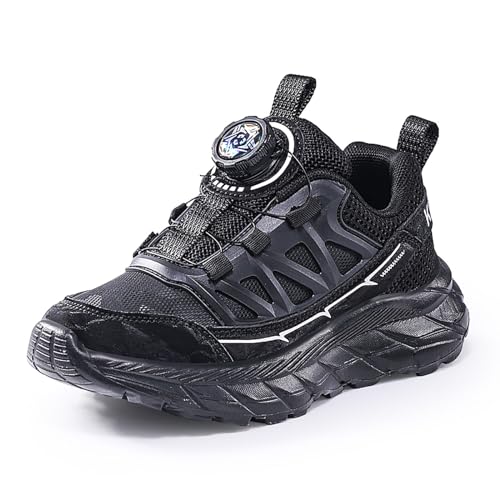 Geymxzik Kinderschuhe Jungen Mädchen Sportschuhe Laufschuhe Turnschuhe mit Drehknopf Atmungsaktiv Mode Leicht Turnschuhe Sneakers 1898 Schwarz EU 33 von Geymxzik