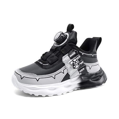 Geymxzik Kinderschuhe Jungen Mädchen Sportschuhe Laufschuhe Turnschuhe mit Drehknopf Atmungsaktiv Mode Leicht Turnschuhe Sneakers 2505 Schwarzgrau EU 39 von Geymxzik
