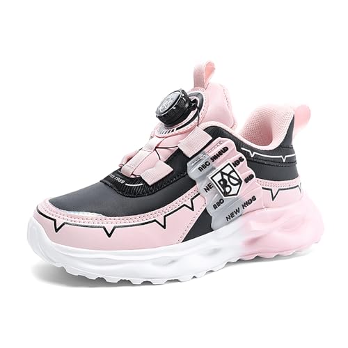 Geymxzik Kinderschuhe Jungen Mädchen Sportschuhe Laufschuhe Turnschuhe mit Drehknopf Atmungsaktiv Mode Leicht Turnschuhe Sneakers 2505 schwarz rosa EU 38 von Geymxzik