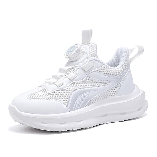 Geymxzik Kinderschuhe Jungen Mädchen Sportschuhe Laufschuhe Turnschuhe mit Drehknopf Atmungsaktiv Mode Leicht Turnschuhe Sneakers 8818 Weiß EU 39 von Geymxzik