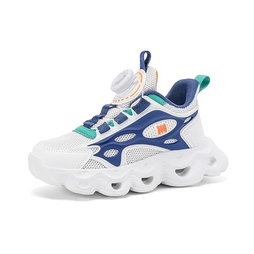 Geymxzik Kinderschuhe Jungen Mädchen Sportschuhe Laufschuhe Turnschuhe mit Drehknopf Atmungsaktiv Mode Leicht Turnschuhe Sneakers B268 Weiß EU 36 von Geymxzik