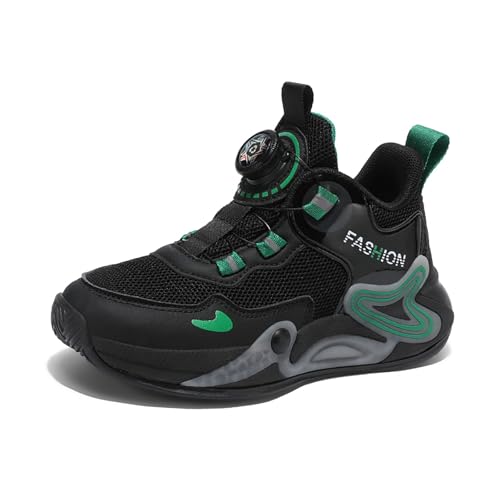 Geymxzik Kinderschuhe Jungen Mädchen Sportschuhe Laufschuhe Turnschuhe mit Drehknopf Atmungsaktiv Mode Leicht Turnschuhe Sneakers M988 Schwarz Grün EU 34 von Geymxzik