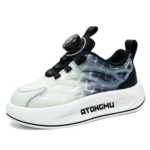Geymxzik Kinderschuhe Jungen Mädchen Sportschuhe Laufschuhe Turnschuhe mit Drehknopf Atmungsaktiv Mode Leicht Turnschuhe Sneakers S2706 schwarz weiß EU 36 von Geymxzik