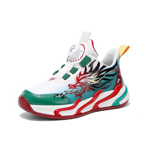 Geymxzik Kinderschuhe Jungen Mädchen Sportschuhe Laufschuhe Turnschuhe mit Drehknopf Atmungsaktiv Mode Leicht Turnschuhe Sneakers S622 Beigegrün EU 30 von Geymxzik