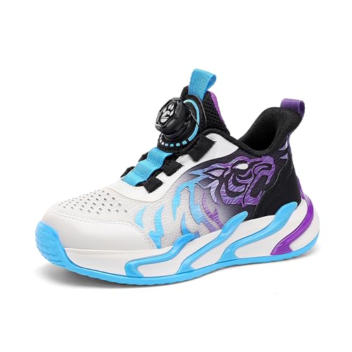 Geymxzik Kinderschuhe Jungen Mädchen Sportschuhe Laufschuhe Turnschuhe mit Drehknopf Atmungsaktiv Mode Leicht Turnschuhe Sneakers SK617 Weißviolett EU 33 von Geymxzik