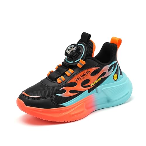Geymxzik Kinderschuhe Jungen Mädchen Sportschuhe Turnschuhe Kinder Laufschuhe mit rutschfest Leicht Halle Sohle Sneakers 2226 Schwarz Orange EU 39 von Geymxzik