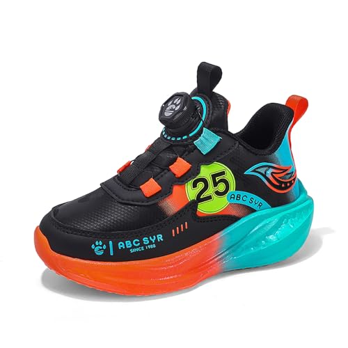Geymxzik Kinderschuhe Jungen Mädchen Sportschuhe Turnschuhe Kinder Laufschuhe mit rutschfest Leicht Halle Sohle Sneakers 2815 Schwarz Orange EU 32 von Geymxzik