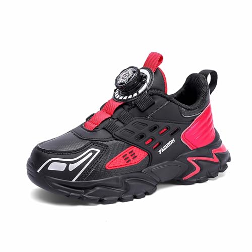 Geymxzik Kinderschuhe Jungen Mädchen Sportschuhe Turnschuhe Kinder Laufschuhe mit rutschfest Leicht Halle Sohle Sneakers 905 Schwarz rot EU 33 von Geymxzik