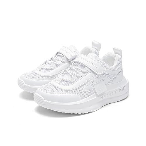Geymxzik Laufschuhe Kinder Durchbrochene Mesh Sportschuhe Mädchen Jungen Turnschuhe Kinderschuhe mit Klettverschluss und rutschfest Leicht Sohle 777 weiß EU 34 von Geymxzik
