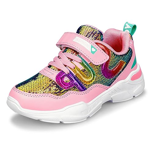 Geymxzik Laufschuhe Kinder Turnschuhe Mädchen Schuhe Leicht Klettverschluss Sportschuhe Atmungsaktiv Mesh Sneakers Freizeit Schuhe 34EU von Geymxzik