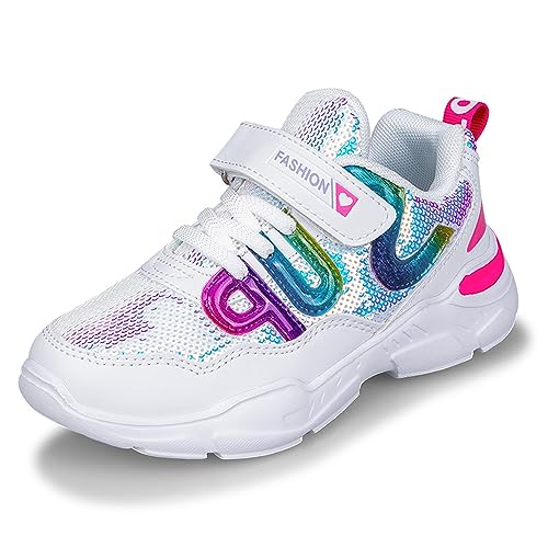 Geymxzik Laufschuhe Kinder Turnschuhe Mädchen Schuhe Leicht Klettverschluss Sportschuhe Atmungsaktiv Mesh Sneakers Freizeit Schuhe 37EU von Geymxzik