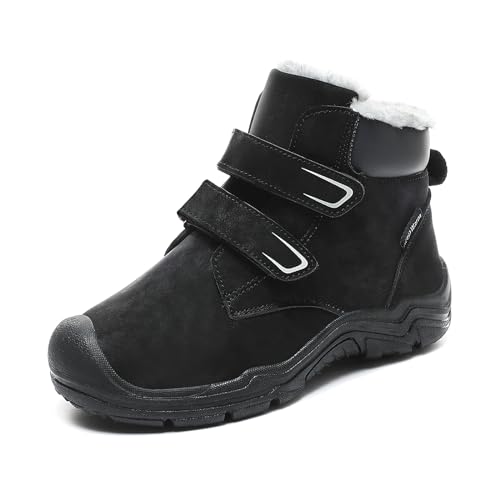 Geymxzik Schneestiefel Unisex Kinder Winter Barfußschuhe Winterstiefel Warme Gefüttert Barfussschuhe Trekking Wanderstiefel für Jungen Mädchen W-29 Schwarz EU 38 von Geymxzik