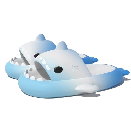 Shark Sildes Slippers Damen Herren Hai Badelatschen Sommer Hausschuhe Badeschlappen rutschfeste Unisex Badeschuhe Strand Sandalen Home Pantoffeln Regenbogen-BlauWeißblau EU 40 von Geymxzik