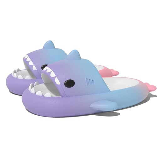 Shark Sildes Slippers Damen Herren Hai Badelatschen Sommer Hausschuhe Badeschlappen rutschfeste Unisex Badeschuhe Strand Sandalen Home Pantoffeln Regenbogen-LilaBlauRosa EU 42 von Geymxzik
