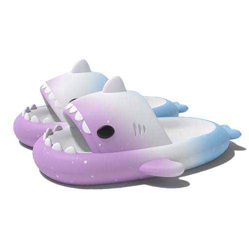 Shark Sildes Slippers Damen Herren Hai Badelatschen Sommer Hausschuhe Badeschlappen rutschfeste Unisex Badeschuhe Strand Sandalen Home Pantoffeln Sthm2-LilaWeißBlau EU 38 von Geymxzik