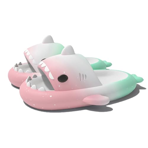 Shark Sildes Slippers Damen Herren Hai Badelatschen Sommer Hausschuhe Badeschlappen rutschfeste Unisex Badeschuhe Strand Sandalen Home Pantoffeln Sthm2-RosaGrün EU 40 von Geymxzik