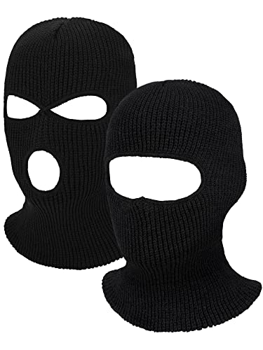 2 Gesichtshauben 1 Loch Gestrickt Sturmhauben 3 Löcher Skimaske Vollgesichtsabdeckung Balaclava für Erwachsene (Schwarz) von Geyoga