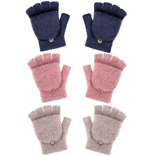 Geyoga 3er Pack Fingerlose Handschuhe Winter Thermohandschuhe Flip Warme Wandelbare Fäustlinge für Frauen (Blaugrün, Khaki, Rot) von Geyoga