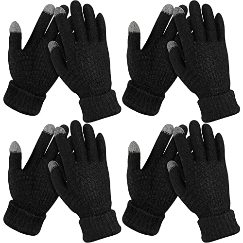 4 Paar Damen Winter Touchscreen Handschuhe Warm Fleece Gefüttert Strickhandschuhe Elastische Manschette Winter Texting Handschuhe, Schwarz, Einheitsgröße von Geyoga