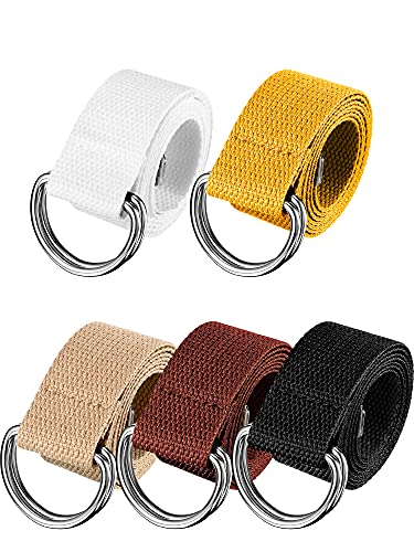 5 Stück Herren Damen Canvas Gürtel Doppel D Ring Canvas Gürtel mit Silber Schnalle Web Stoff Casual Gürtel Military Web Gürtel von Geyoga