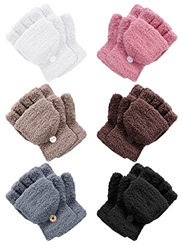 Geyoga 6 Paar Kinder Fingerlose Handschuhe Winter Handschuhe mit Klappe Gestrickte Klappdeckel Handschuhe Klappbare Warme Handschuhe für Kleinkinder Jungen Mädchen (Mehrfarbig, 5-10 Jahre) von Geyoga