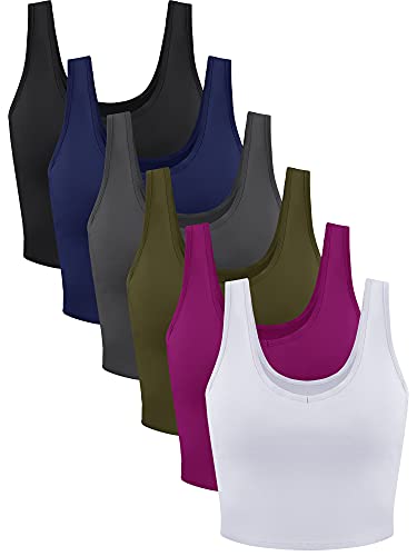 6 Stück Frauen Basic Crop Tank Tops Ärmellos Racerback Sport Crop Top, Dunkler Stil, Groß von Geyoga