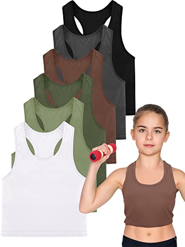Geyoga 6 Stück Mädchen Tanz-Tanktop Racerback Crop Top ärmelloses Tanzoutfit für Ballett Hip Hop Athletic Wear, Einfache Farbe., 9-10 Years von Geyoga