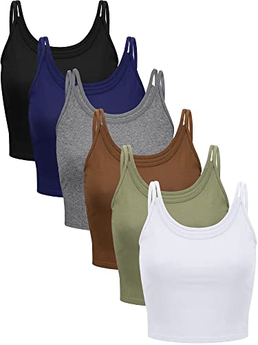 Basic-Crop-Tanktop für Damen, ärmellos, Racerback, Sport-Crop-Top, 6er-Pack, Einfacher Stil, Mittel von Geyoga