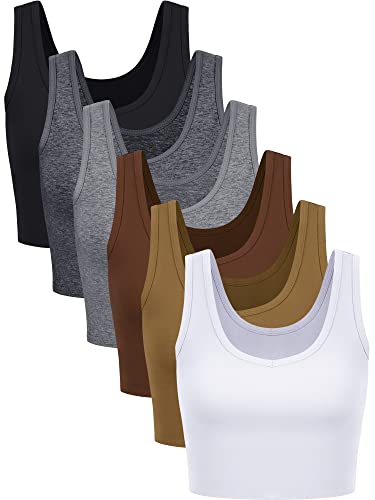 Basic-Crop-Tanktop für Damen, ärmellos, Racerback, Sport-Crop-Top, 6er-Pack, Retro-Stil, Klein von Geyoga