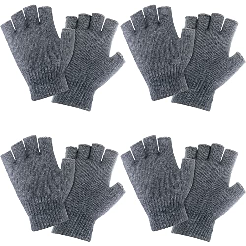 Fingerlose Handschuhe 4 Paare Winter Gestrickte Thermo Handschuhe (Grau) von Geyoga