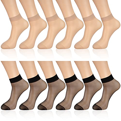 Geyoga 12 Paar Durchsichtige Söckchen Transparente Nylon Socken (Schwarz, Hautfarbe, M) von Geyoga