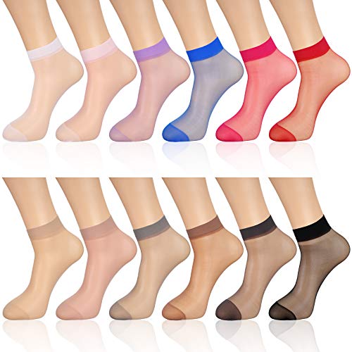 Geyoga 12 Paar Nylon Transparent Kurz Socken (Helle Farbe) von Geyoga