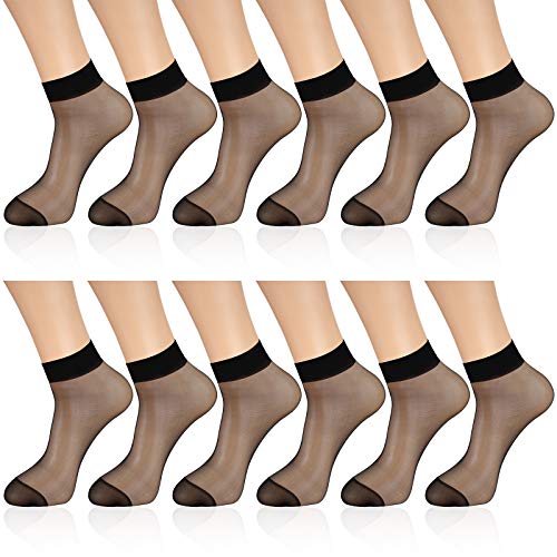 Geyoga 12 Paar Nylon Transparent Kurz Socken (Schwarz) von Geyoga