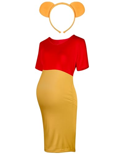 Geyoga 2 Pcs Halloween Bear Costume Kit Red and Yellow Maternity Dress Animal Ear Costume Headband Ear Hair Hoop for Cosplay (L) von Geyoga