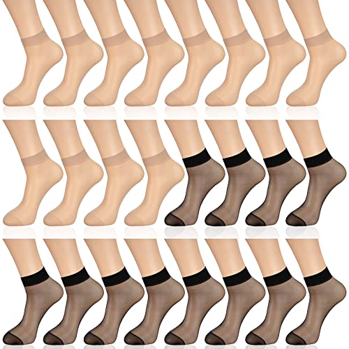 Geyoga 24 Paar Durchsichtige Knöchelsocken Transparente Söckchen Feinsocken Nylon Socken für Damen Mädchen (Schwarz) von Geyoga