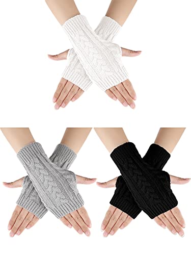 Geyoga 3 Paar Fingerlose Handschuhe für Damen Armstulpen Fäustlinge Warme Winterstrick Fingerlose Handschuhe für Frauen Herren (Klassisch) von Geyoga