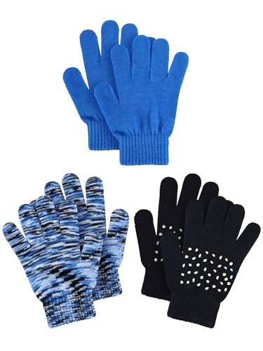Geyoga 3 Paar Kinder Strick Handschuhe Kinder Winterhandschuhe Warme Vollfinger Fäustlinge für Jungen Mädchen (Stilvoller Stil) von Geyoga