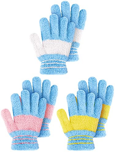 Geyoga 3 Paar Kinder Strickhandschuhe Winter Vollfinger Handschuhe (Mehrfarbig, L) von Geyoga