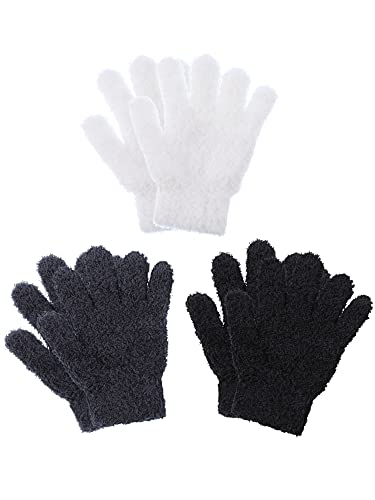 Geyoga 3 Paar Kinder Strickhandschuhe Winter Warme Vollfinger Handschuhe (Dunkelgrau, Schwarz, Weiß, S) von Geyoga