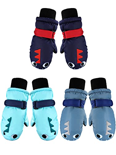 Geyoga 3 Paar Kinder Winter Fäustlinge Schnee Ski Winddicht Handschuhe für Mädchen Jungen (Niedlicher Drachen Stil, 5–10 Jahre Alt) von Geyoga