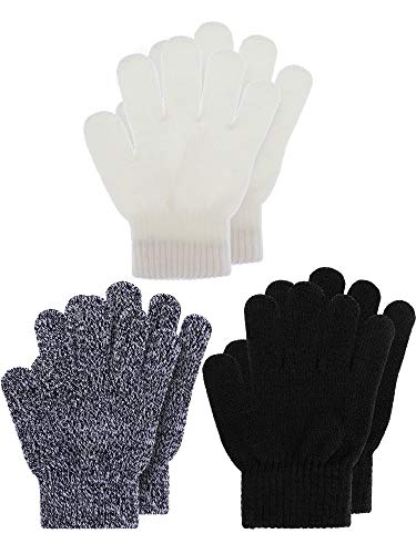 Geyoga 3 Paar Winter Kinder Gestrickte Handschuhe Warme Kinder Strickhandschuhe Elastische Fäustlinge (Klassisch, M) von Geyoga