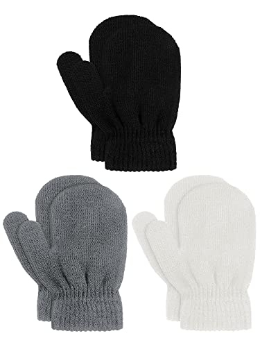 Geyoga 3 Paar Winter Kinder Strickhandschuhe Kleinkind Fäustlinge Warme Gestrickte Kinder Handschuhe (Dunkle Farbe, 5-10 Jahre) von Geyoga
