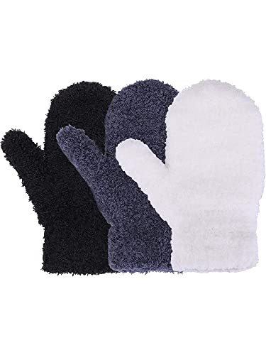 Geyoga 3 Paar Winter Kleinkind Fäustlinge Dehnbare Handschuhe Warme Kinder Strickhandschuhe (Schwarz, Weiß, Dunkelgrau, 1-4 Jahre) von Geyoga