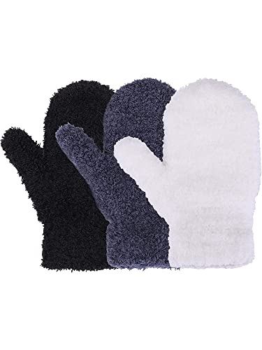Geyoga 3 Paar Winter Kleinkind Fäustlinge Dehnbare Handschuhe Warme Kinder Strickhandschuhe (Schwarz, Weiß, Dunkelgrau, 5–10 Jahre) von Geyoga