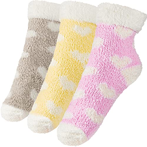 Geyoga 3 Paare Flauschige Socken Weiche Flaumige Pantoffel Slipper Socken Winter Warme Schlafen Socken Flaumige Socken für Frauen Mädchen von Geyoga