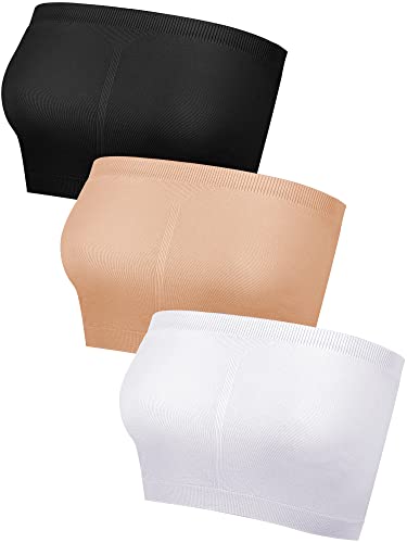 Geyoga 3 Stück Bandeau BHS Trägerlose Bralette BHS Ungepolsterte Bandeau Tops für Damen Mädchen (Weiß, Schwarz, Hautfarbe, XXL) von Geyoga