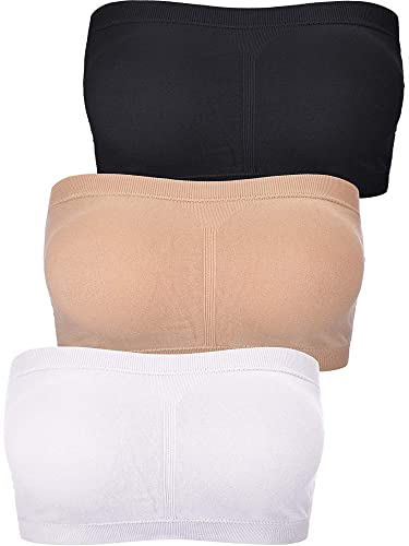 Geyoga 3 Stück Bandeau BHS Trägerlose Bralette BHS Ungepolsterte Bandeau Tops für Damen Mädchen (Weiß, Schwarz, Hautfarbe, XXL) von Geyoga
